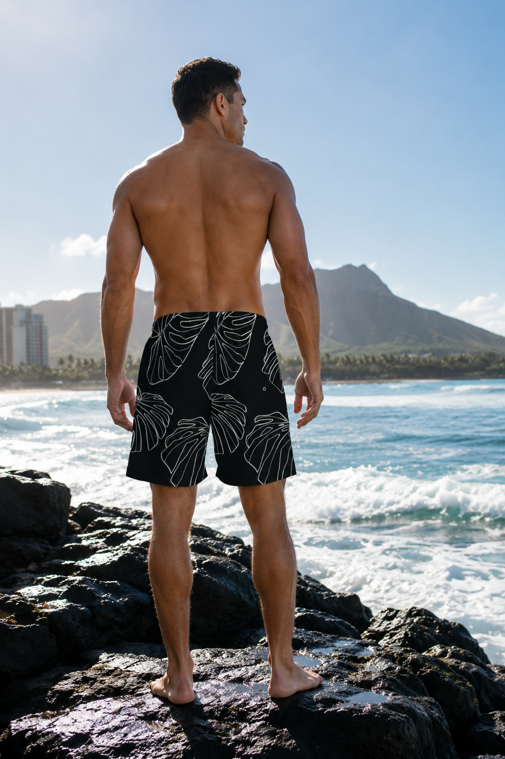 Monstera - Men's Black Swim Trunk